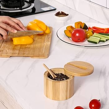 Amazon｜EDENMS 竹製ソルトボックス スプーン付き ソルトセラー